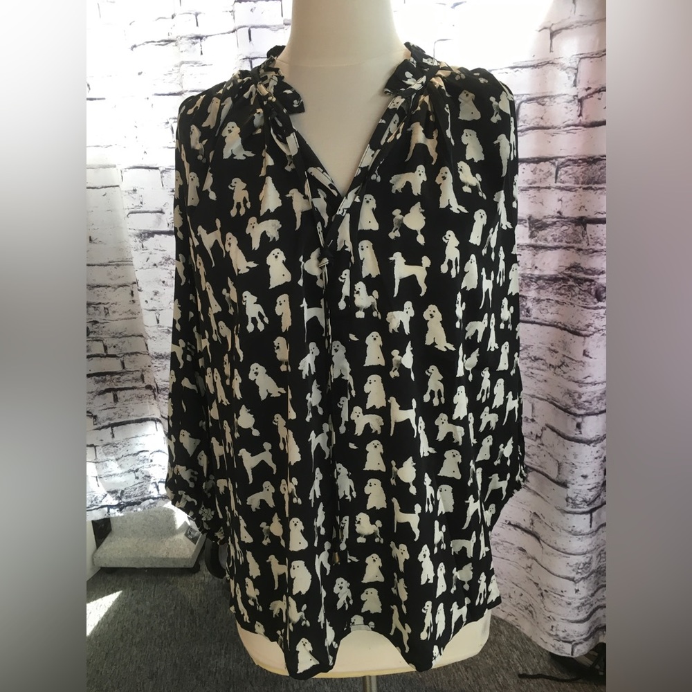 NWT Entro Puppy Love black/white poodle pattern blouse